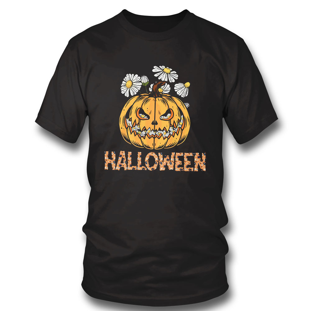 Happy Halloween Pumpkin And Flower Graphic T-shirt Sweatshirt, Tank Top, Ladies Tee