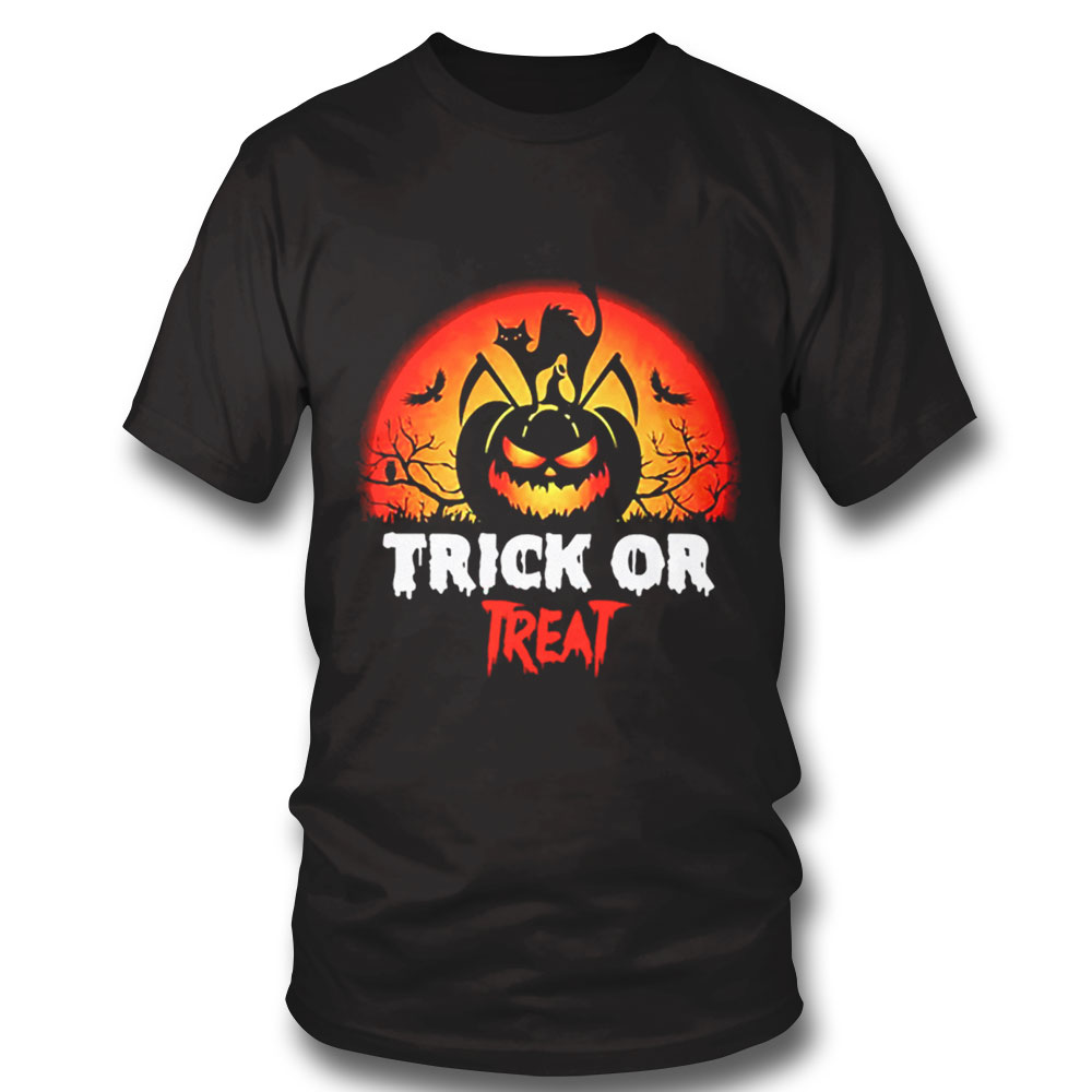 Scary Black Cat Trick Or Treat Halloween Illustration Shirt Sweatshirt, Tank Top, Ladies Tee