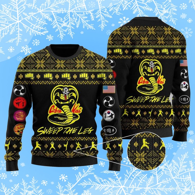 Cobra Kai Sweep The Leg Ugly Christmas Sweater Gift Xmas