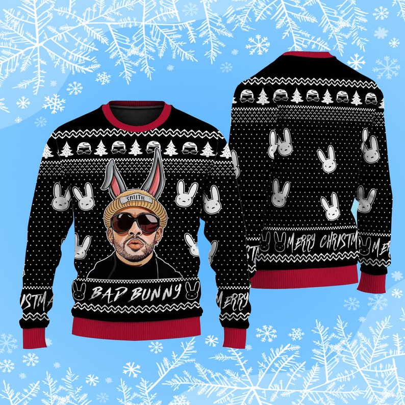 Customized Bad Bunny Ugly Christmas Sweater Gift Xmas