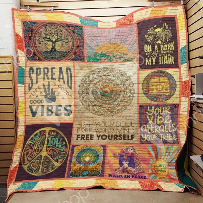 Free Yourself Your Vibe Attracts Your Tribe Hippie Fleece Quilt Blanket Premium