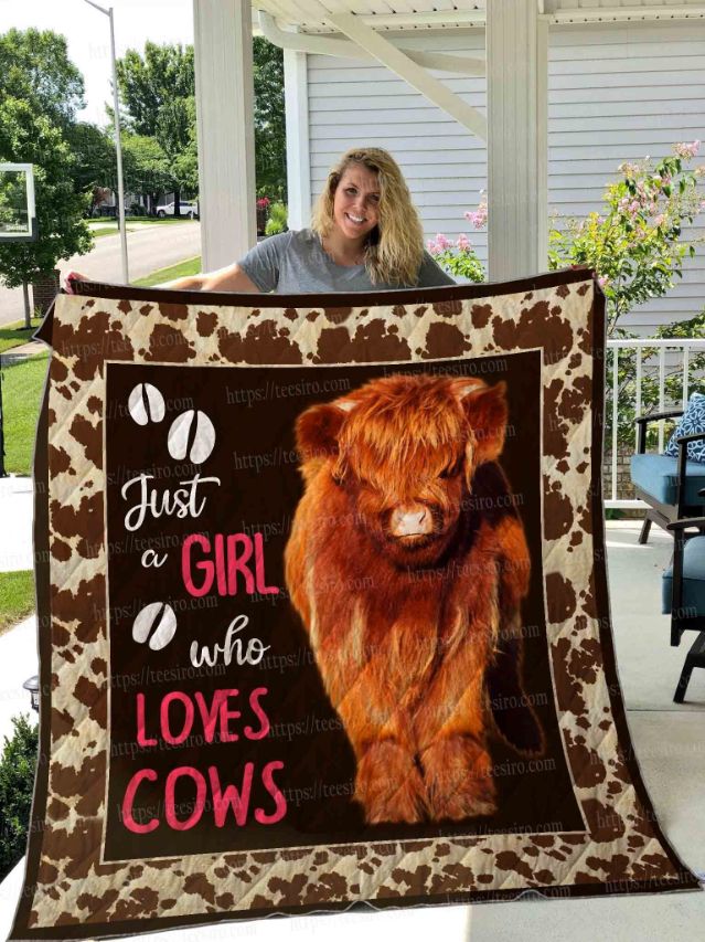 Highland Cow A Girl Who Loves Cows Cow Fleece Quilt Blanket Premium