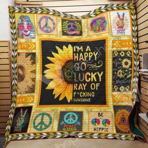 Im A Happy Go Lucky Hippie Sunflower Fleece Quilt Blanket Premium