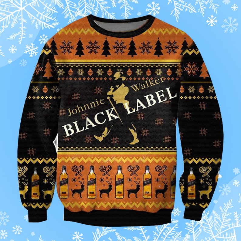 Johnnie Walker Black Label Ugly Christmas Sweater Gift Xmas