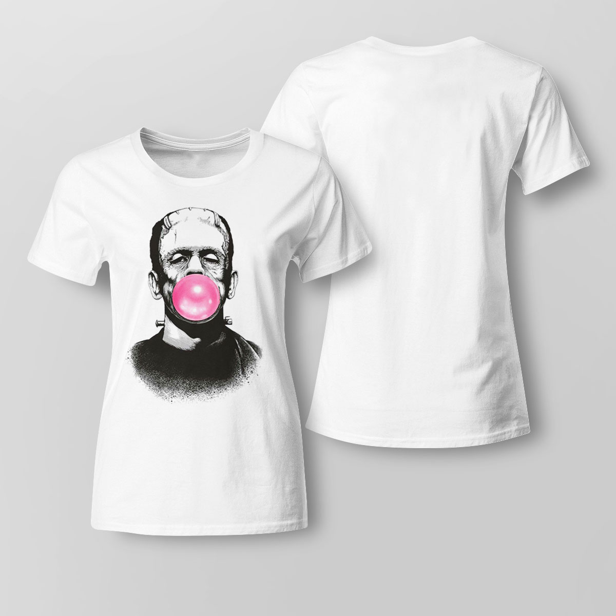 Frankenstein And Bubble Gum Halloween Shirt Sweatshirt, Tank Top, Ladies Tee