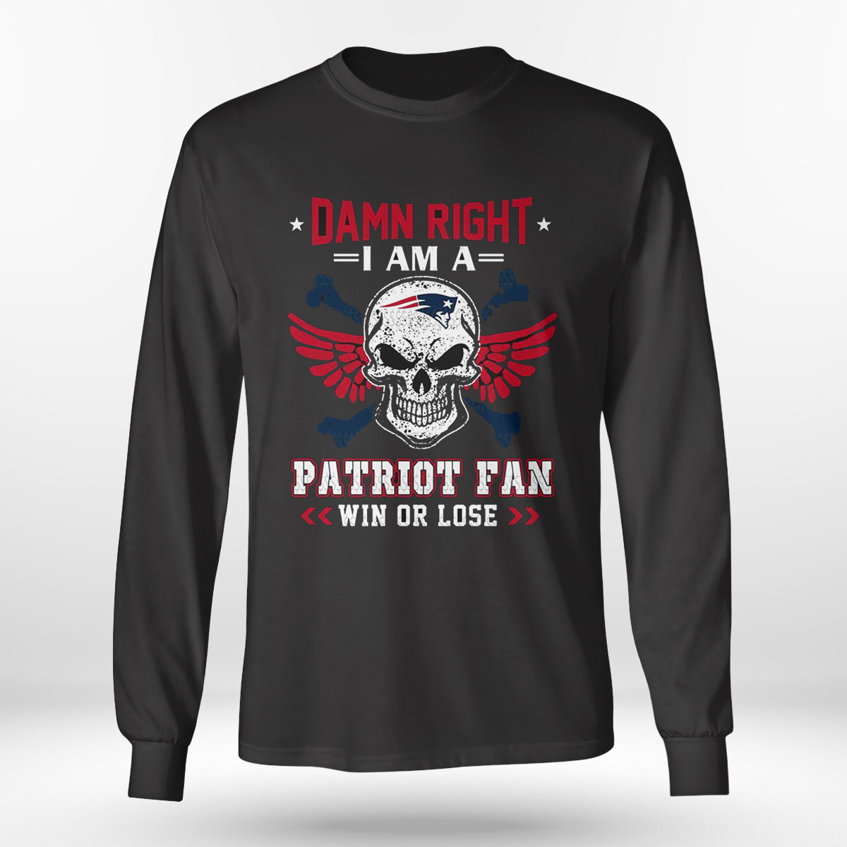 NEW ENGLAND PATRIOTS Men's Black and White Pat The Patriot Long-Sleeve Tee