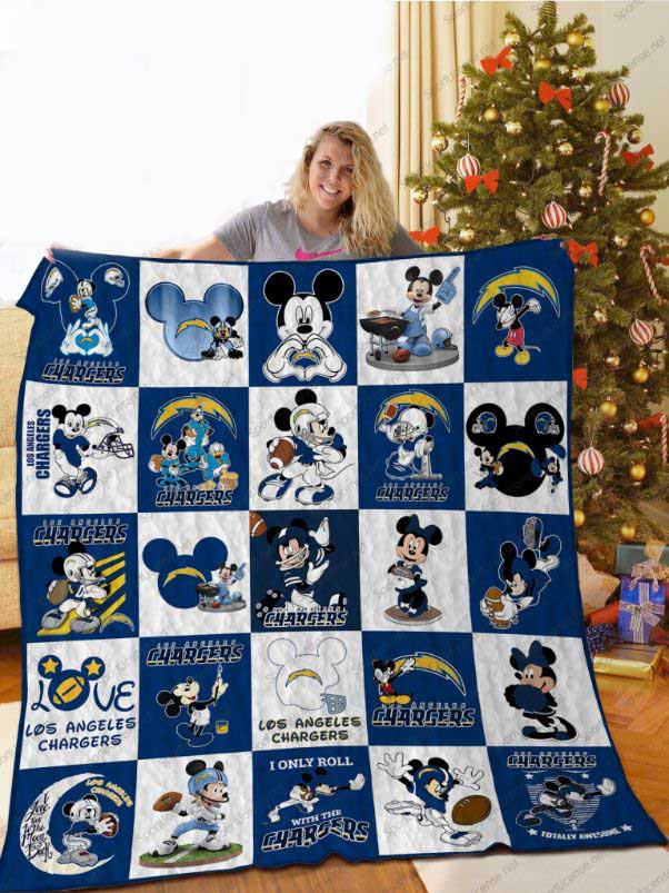 Los Angeles Chargers Disney Mickey Mouse Fleece Quilt Blanket Gift