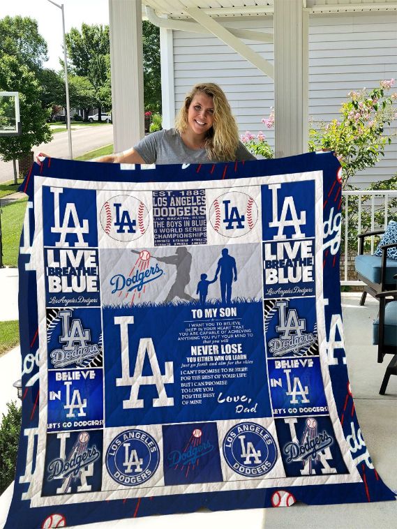 Los Angeles Dodgers We Love La Letter From Dad Fleece Quilt Blanket Premium