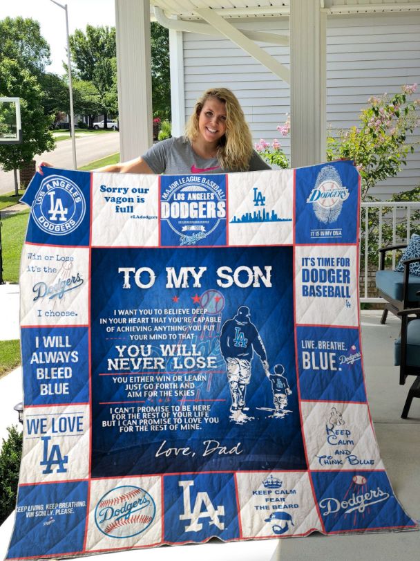 Los Angeles Dodgers To My Son Love Dad Fleece Quilt Blanket Comfortable