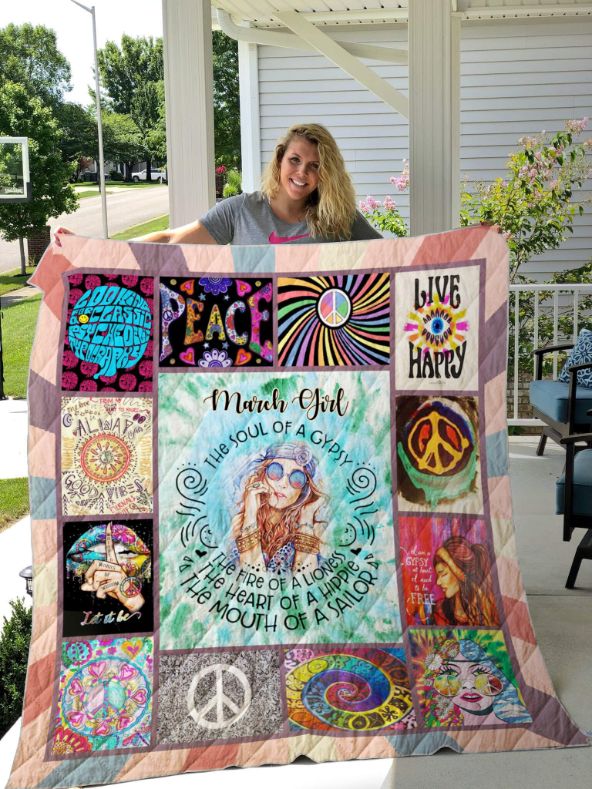 March Hippie Girl Fleece Quilt Blanket Gift