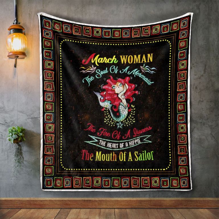 March Woman The Soul Of A Mermaid Fleece Quilt Blanket Premium