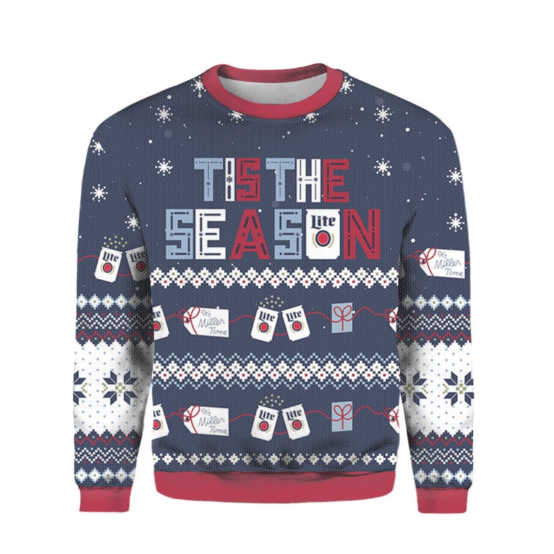 Miller Lite Beer Tis The Season Amazing Ugly Christmas Sweater Gift Xmas