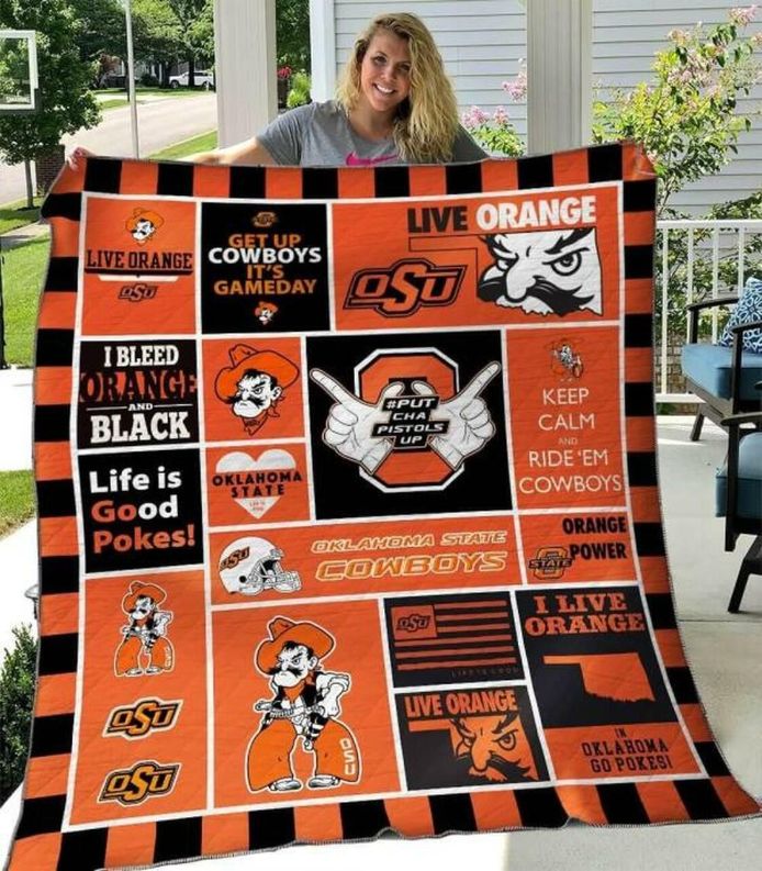 Oklahoma State Cowboys Ncaa Fleece Quilt Blanket Gift