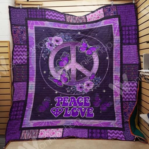 Peace And Purple Hippie Fleece Quilt Blanket Comfortable