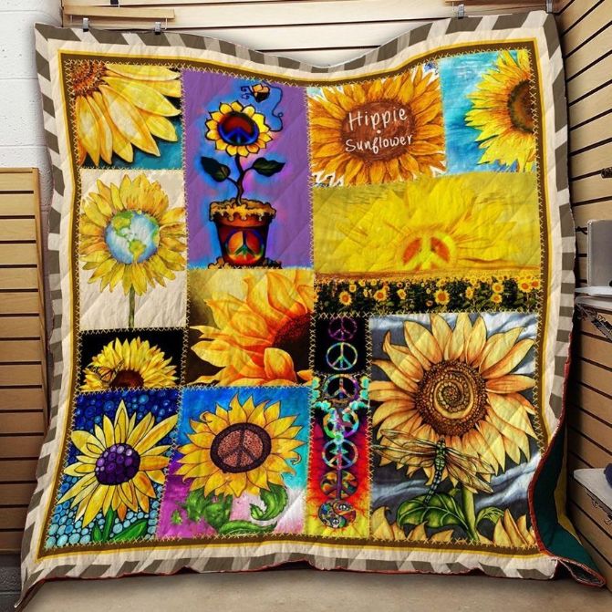 Peace Sign Hippie Sunflower Fleece Quilt Blanket Comfortable