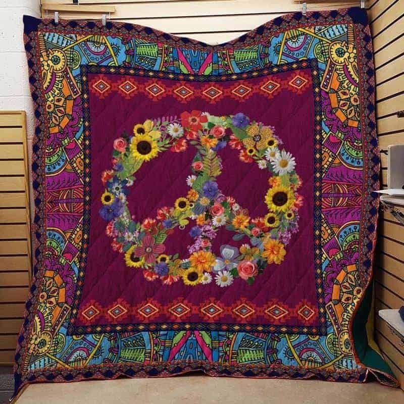 Peace Symbol Flower Hippie Fleece Quilt Blanket Comfortable
