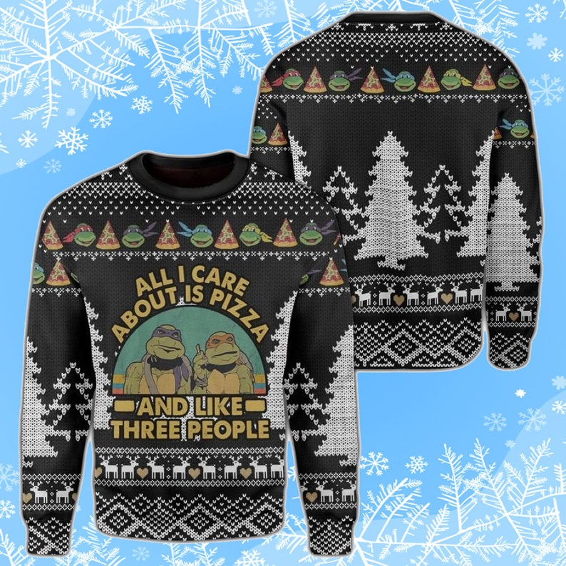Women's Teenage Mutant Ninja Turtles Ugly Christmas Sweater Graphic Tee  Black Small