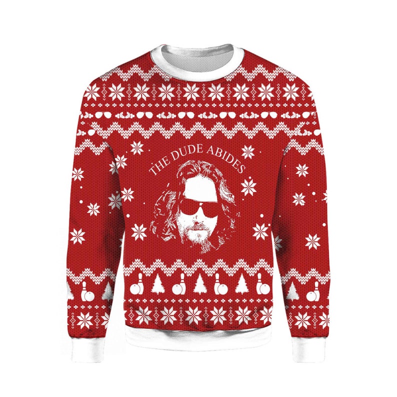 The Big Lebowski The Dude Abides Ugly Xmas Sweater Gift Xmas