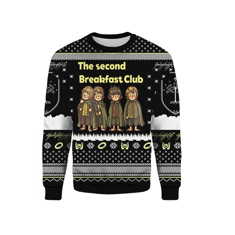The Second Breakfast Club Meme The Lord Of The Rings Ugly Christmas Sweater Knitted Sweater