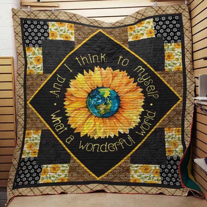 What A Wonderful World Hippie Sunflower Fleece Quilt Blanket Gift