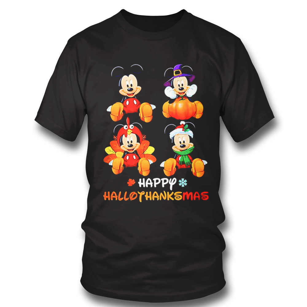 Happy Hallothanksmas Halloween Thanksgiving Christmas Mickey Mouse Thanksgiving T-shirt Long Sleeve, Ladies Tee