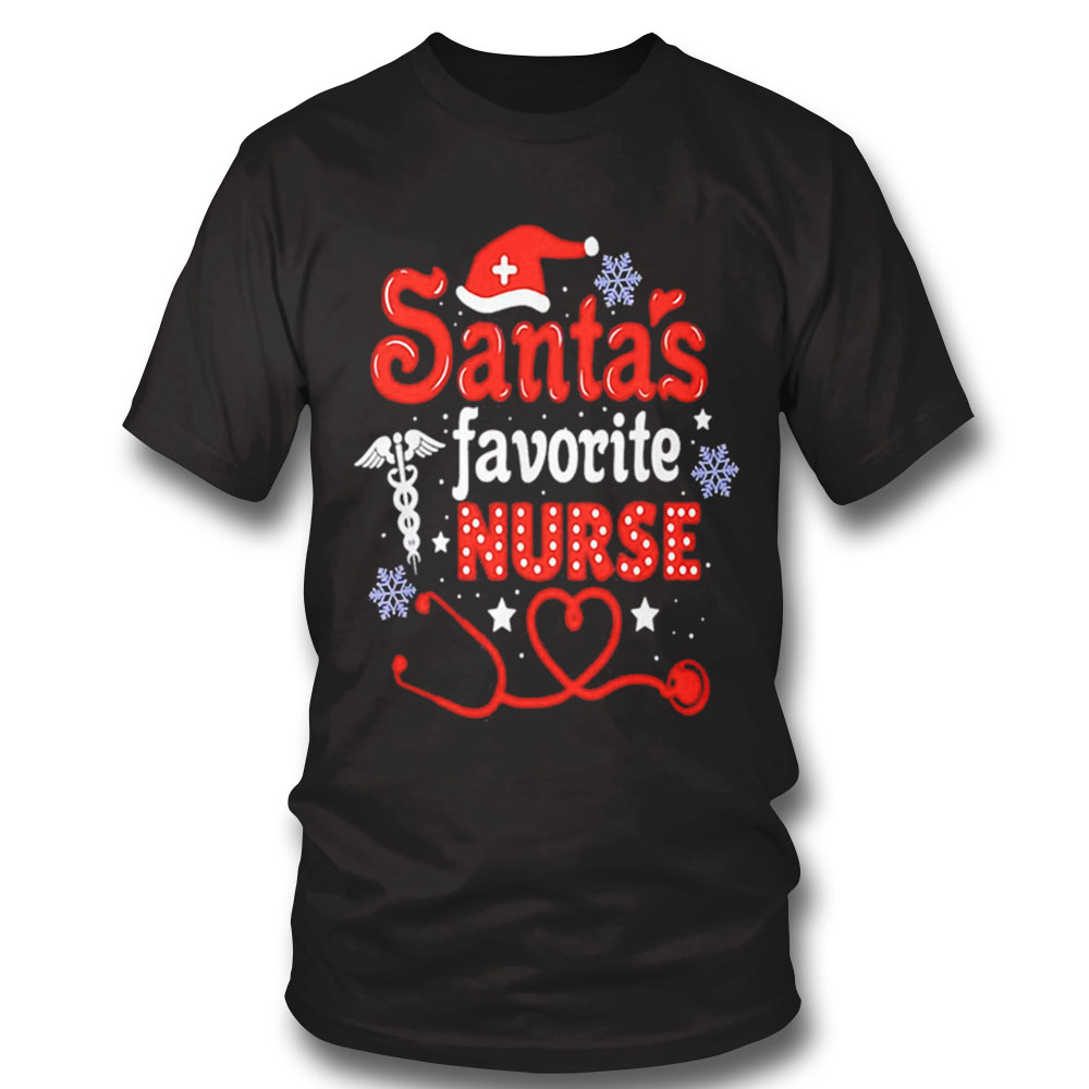 Santas Favorite Nurse Christmas T-shirt Long Sleeve, Ladies Tee