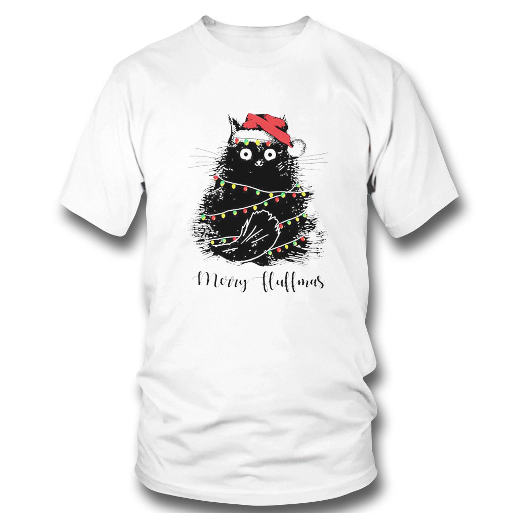 Black Cat Merry Fluffmas Christmas Shirt Long Sleeve, Ladies Tee