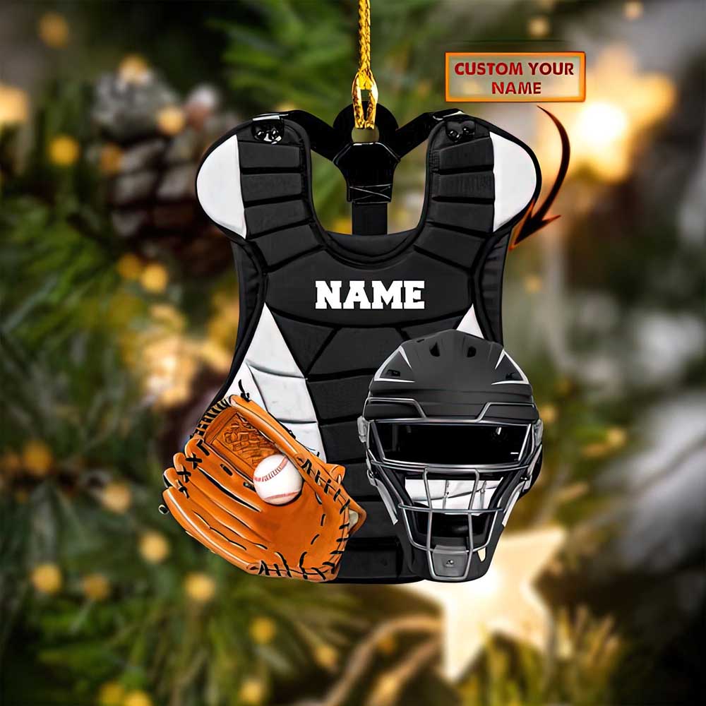 Baseball Catcher Chest Protector And Helmet Christmas Flat Wooden Christmas Ornament Holiday Gift
