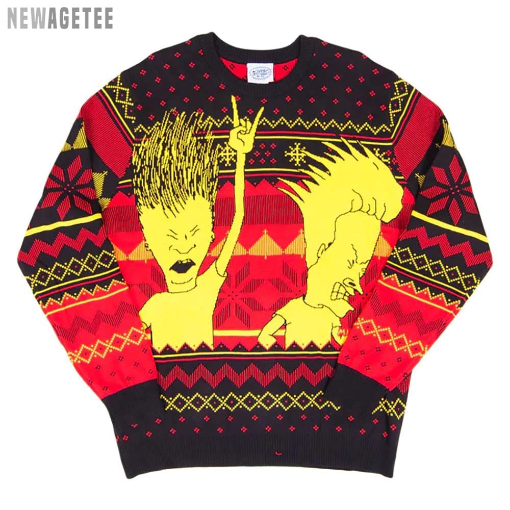 Beavis And Butt-head Mtv Rock And Roll Three Color Bandits Ugly Christmas Sweater Gift Xmas