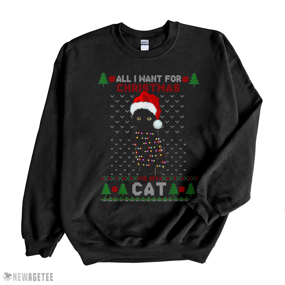 Cat Lovers Cute Cat Santa Hat Ugly Christmas Shirt