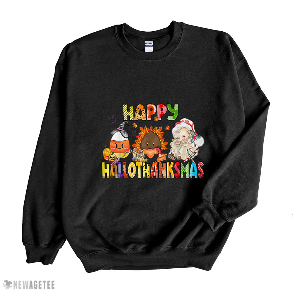 Halloween Thanksgiving Christmas Happy Hallothanksmas Funny Shirt