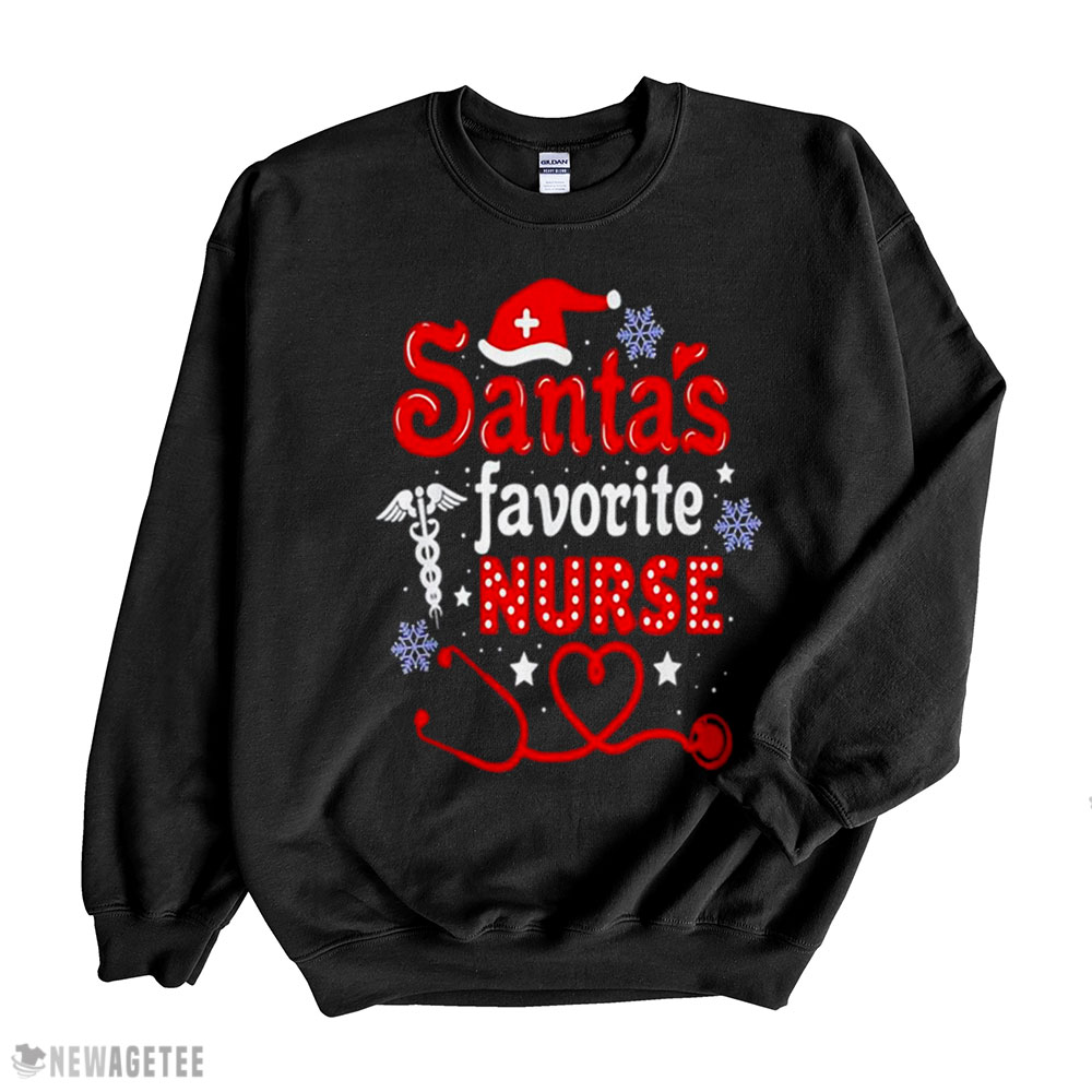 Santas Favorite Nurse Christmas T-shirt Long Sleeve, Ladies Tee