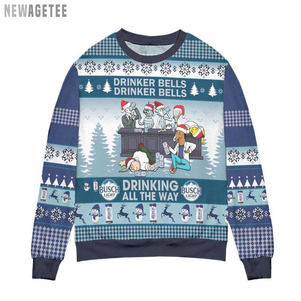 Busch Light Drinker Bell Rick And Morty Ugly Christmas Sweater Knitted Sweater