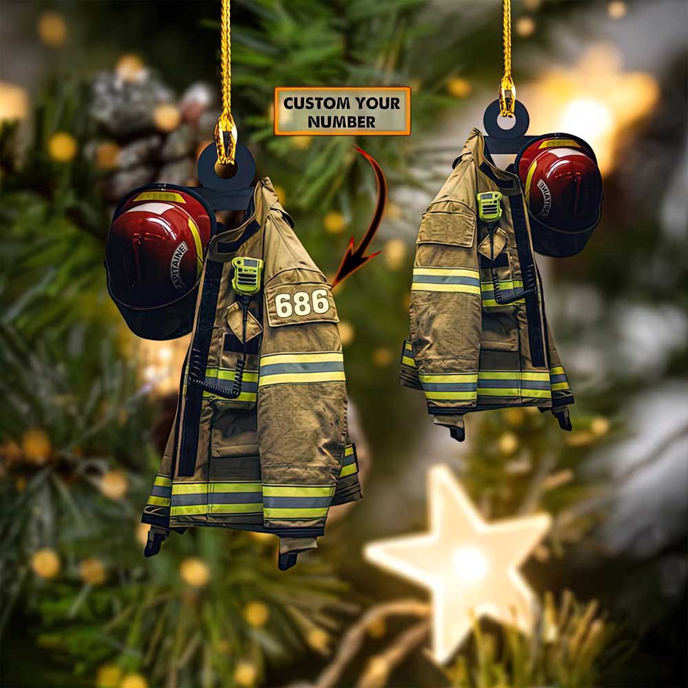 Costume Firefighter Fireman Personalized Flat Wooden Christmas Ornament