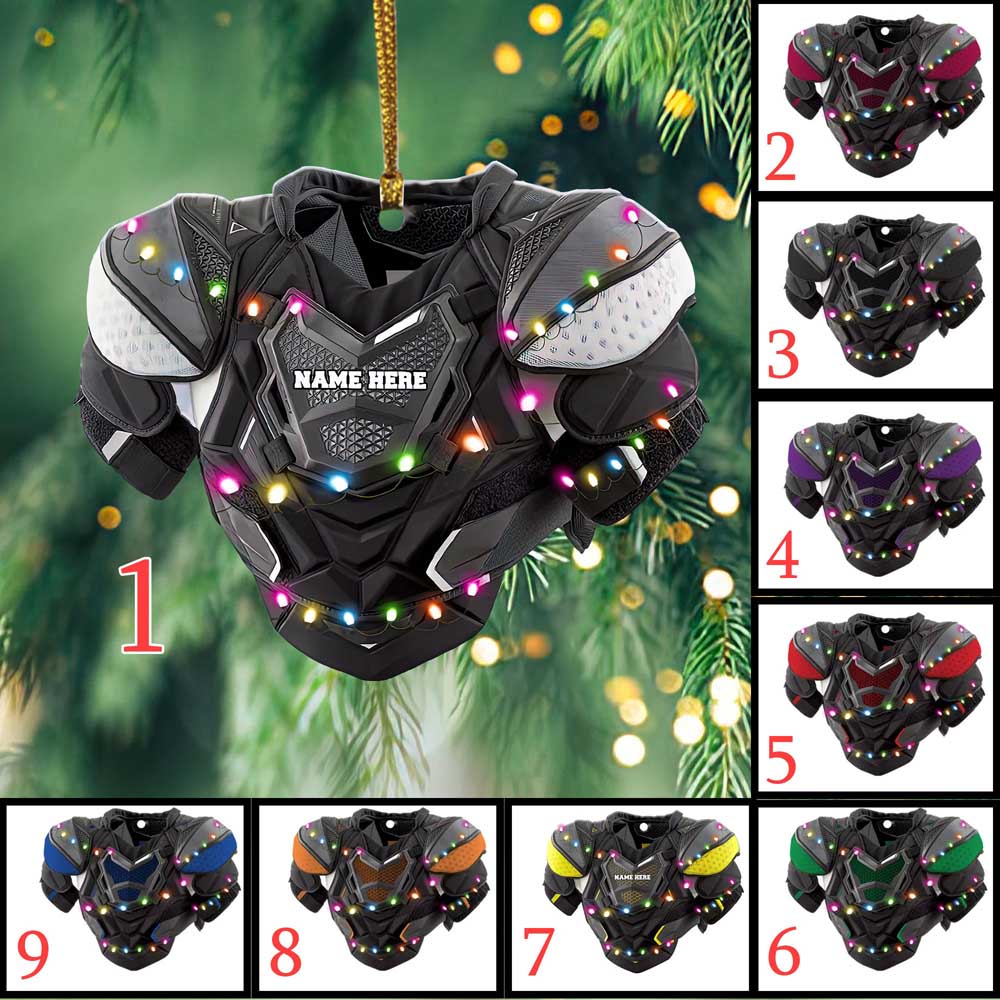 Hockey Shoulder Pads With Light Christmas Personalized Hockey Flat Wooden Christmas Ornament Holiday Gift