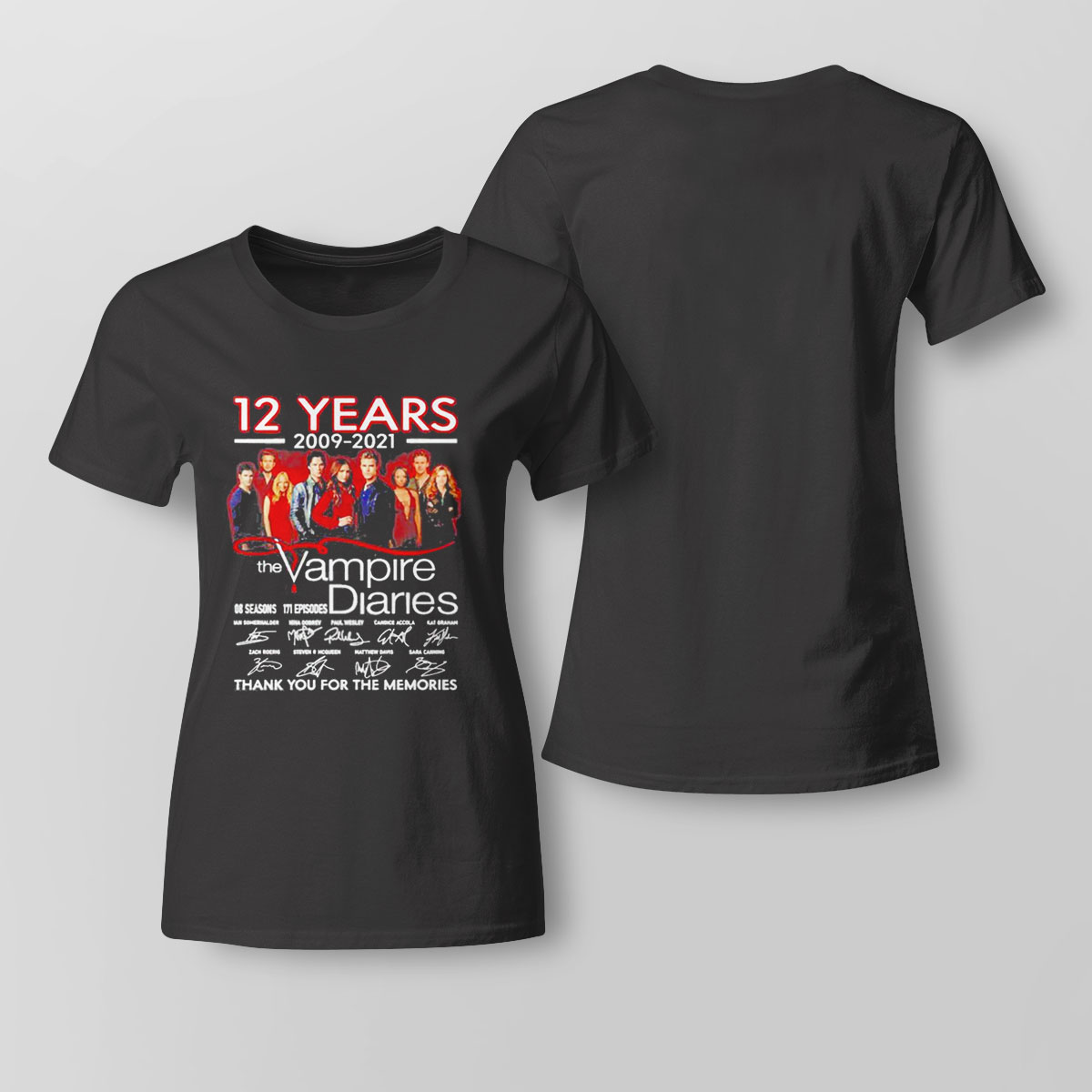 13 Years The Vampire Diaries 8 Season 171 Episodes 2009 2022 Thank You For The Memories Shirt Long Sleeve, Ladies Tee