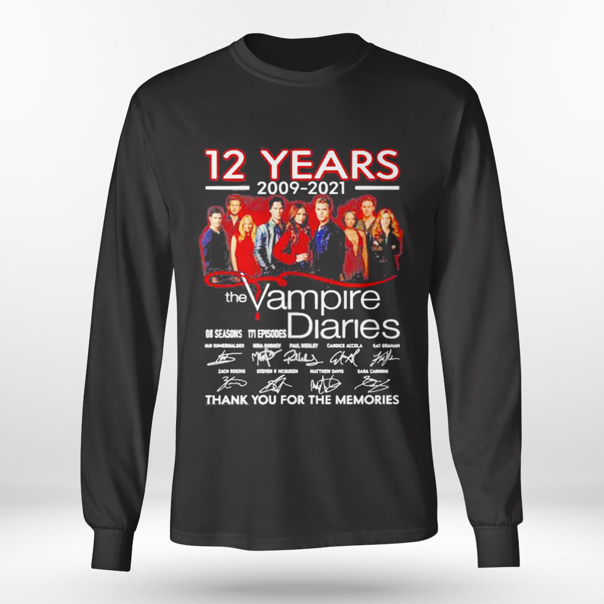 13 Years The Vampire Diaries 8 Season 171 Episodes 2009 2022 Thank You For The Memories Shirt Long Sleeve, Ladies Tee