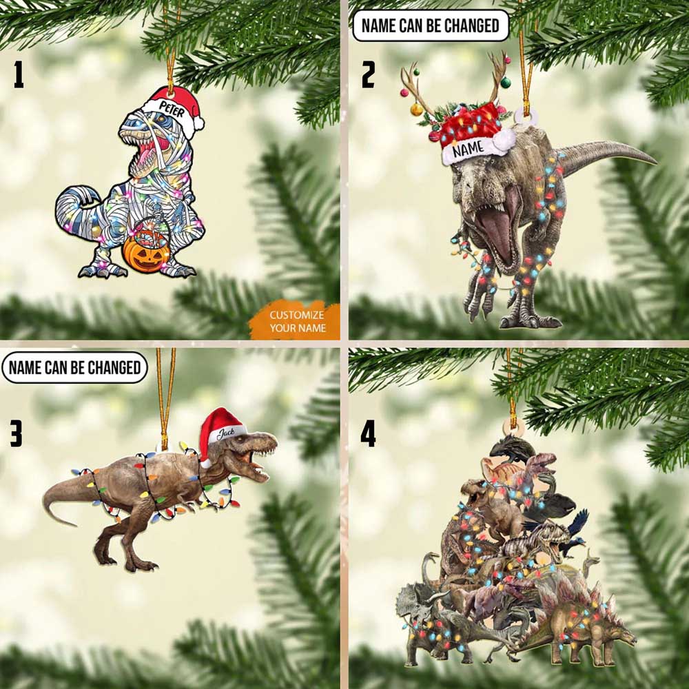 Personalized Dinosaur T-rex Flat Wooden Christmas Ornament Decoration