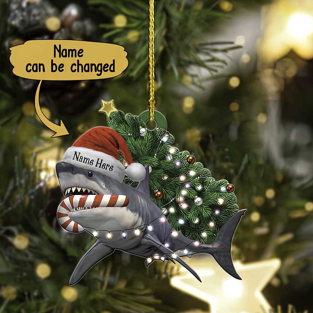 Personalized Funny Shark Lights Flat Wooden Christmas Ornament Decoration