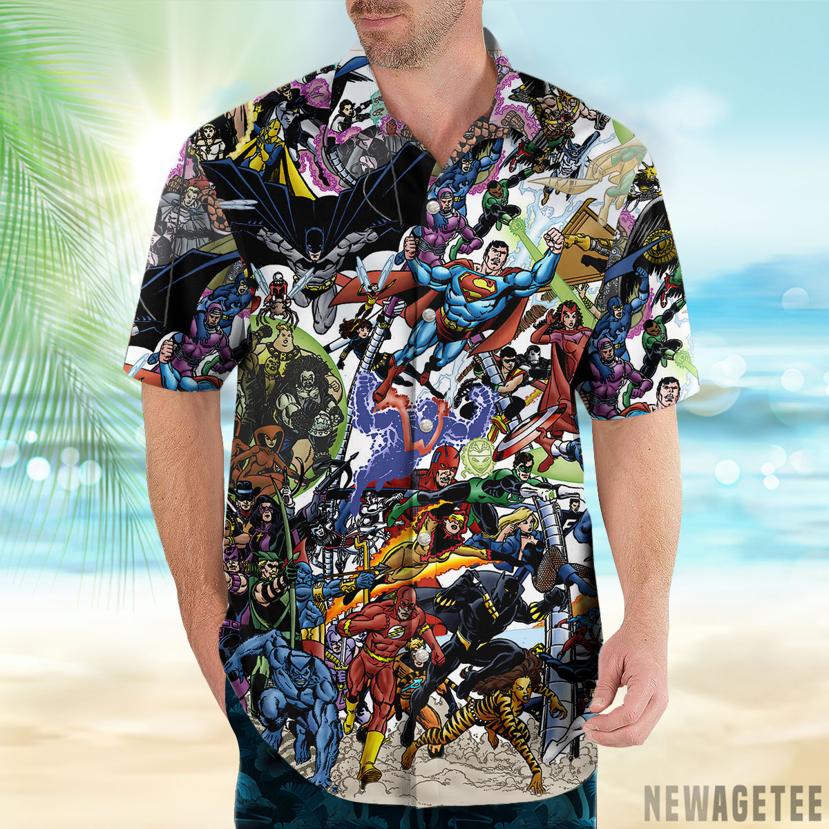 Avengers Vs Justice League Cover By George Perez Hawaiian Shirt And Shorts Short Sleeve Button Up