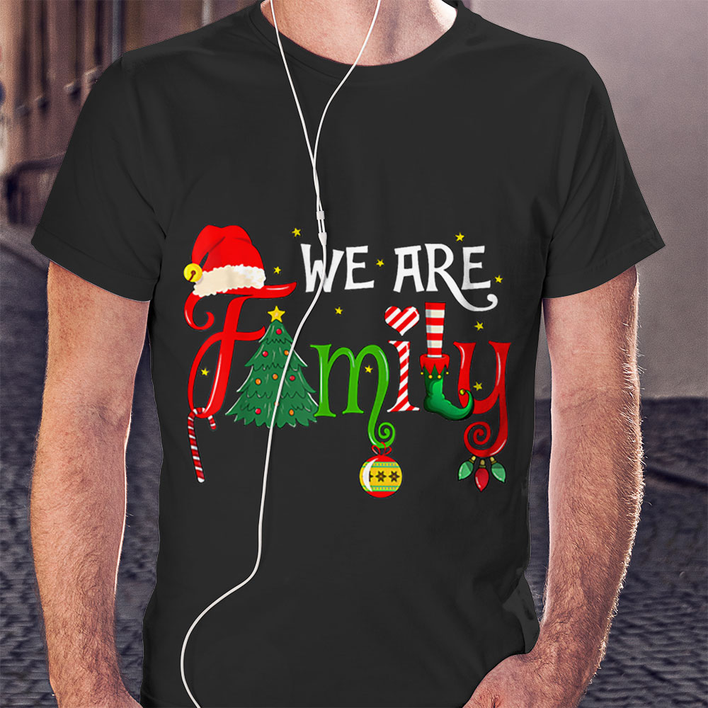 Elf We Are Family Christmas Tree Santa Hat Shirt