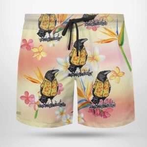 Beach Shorts Crow wearing a Hawaiian shirt beaach shorts