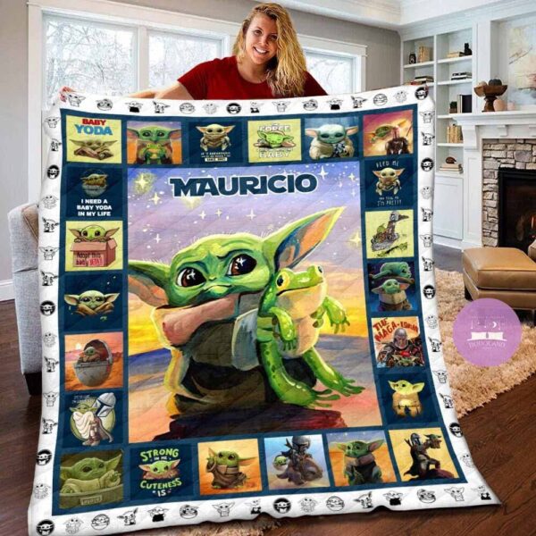 Personalized Baby Yoda Grogu Frog Star Fleece Blanket For Baby