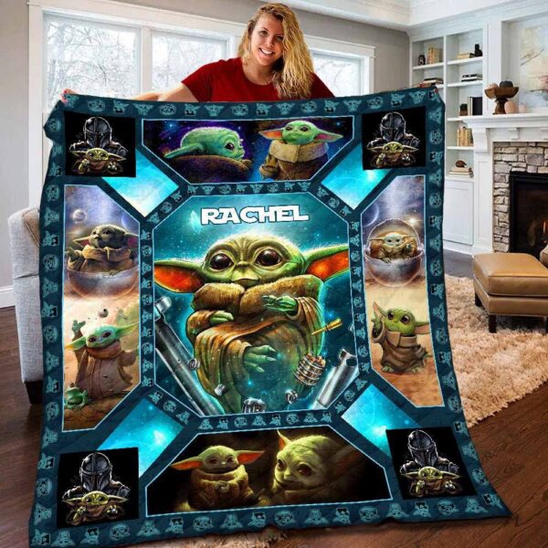 Personalized Baby Yoda Grogu Groot Fleece Quilt Blanket