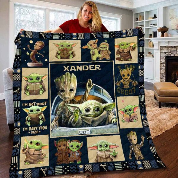 Personalized Baby Yoda Grogu Groot Fleece Quilt Blanket For Baby