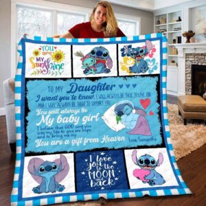 Personalized Disney Stitch To My Daughter Quilt Fleece Blanket