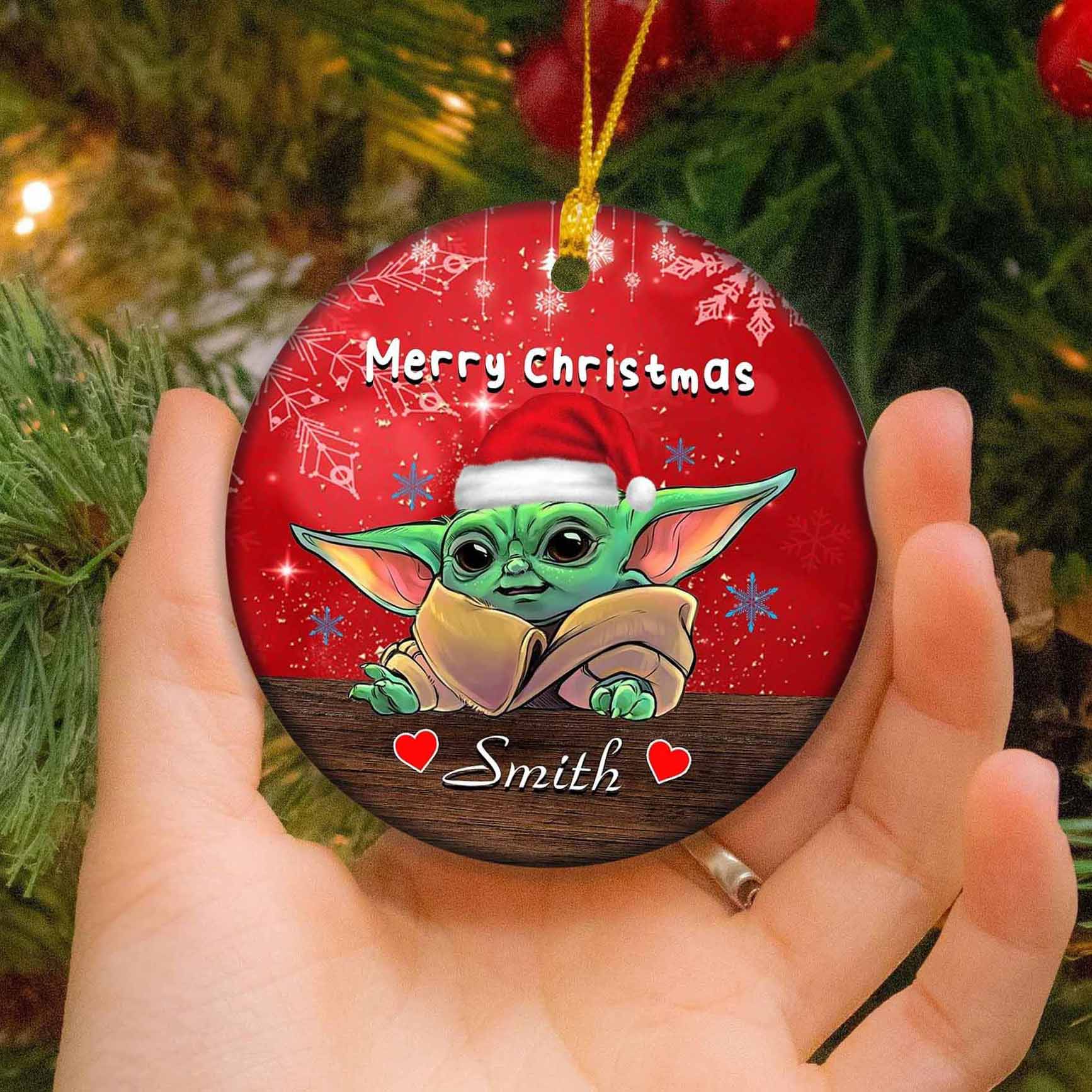 Baby Yoda Santa Christmas Ornament Decoration With Santa Hat Xmas Tree Decor