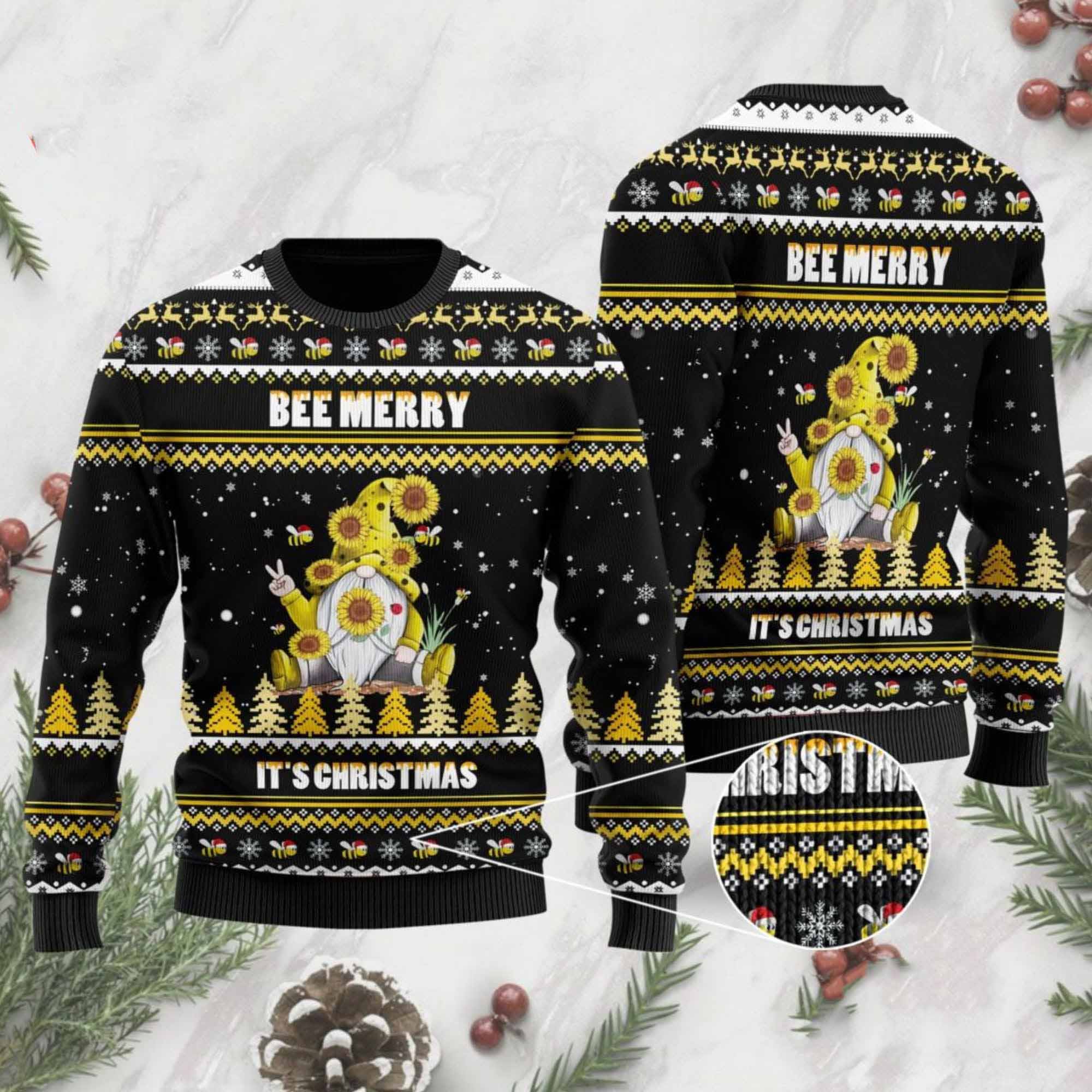 Bee Merry Its Christmas Gnome Ugly Christmas Sweater
