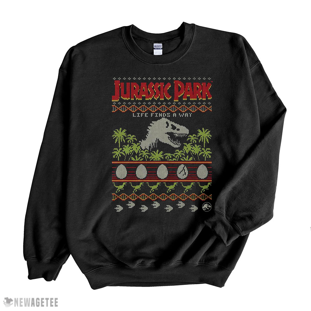 Jurassic Park Ugly Christmas Life Finds A Way T-shirt