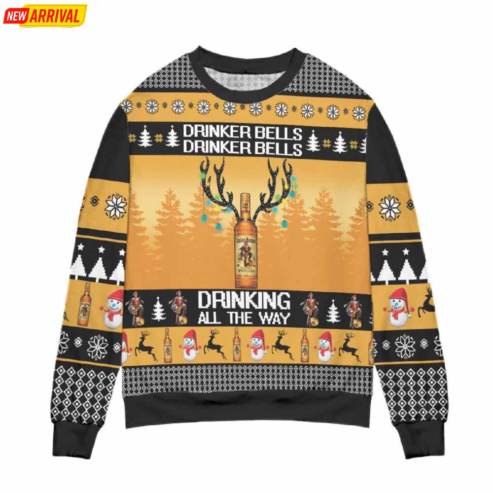 Captain Morgan Drinker Bells Drinking All The Way Ugly Christmas Sweater